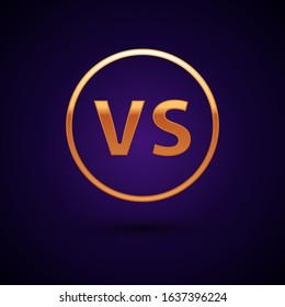 Gold VS Versus battle icon isolated on dark blue background. Competition vs match game, martial battle vs sport.  Vector Illustration