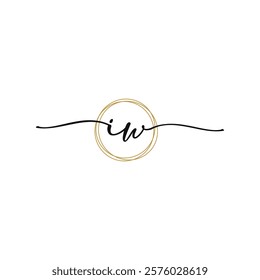Gold I W Initial Script Letter Beauty Logo Template