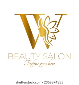 Gold W Letter Initial Beauty Brand Logo Design