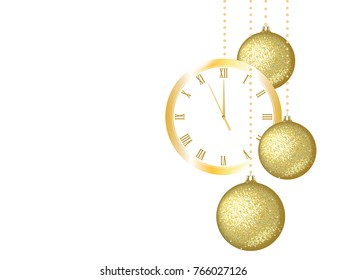 gold wall clock and New Year's balls