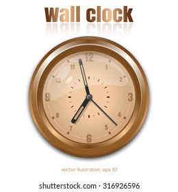 Gold wall clock on a white background, vector illustration