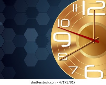 Gold wall Clock.Vector