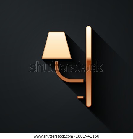 Gold Wall sconce icon isolated on black background. Wall lamp light. Long shadow style. Vector Illustration