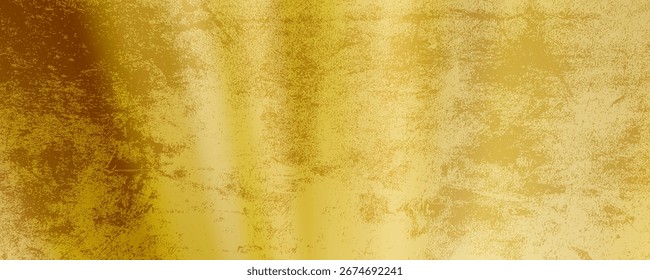 Gold wall texture background. Yellow shiny gold foil paint on wall sheet with gloss light reflection,