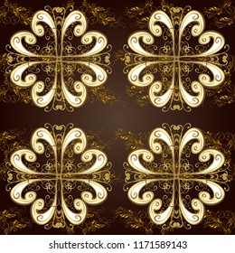 Gold Wallpaper on texture background. Damask ornamental repeating background. Golden element on brown, black and beige colors. Gold floral ornament in baroque style.