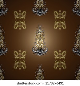 Gold Wallpaper on texture background. Damask seamless repeating background. Gold floral ornament in baroque style. Golden element on brown, beige and black colors.