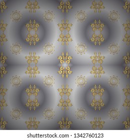 Gold Wallpaper on texture background. Damask seamless repeating background. Gold floral ornament in baroque style. Golden element on gray and neutral colors.