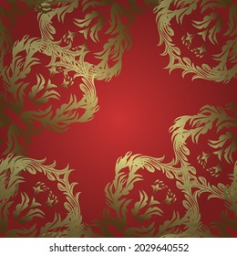 Gold Wallpaper on texture background. Damask seamless repeating background. Gold floral ornament in baroque style. Golden element on orange, yellow and neutral colors.