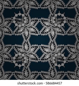 Gold Wallpaper on texture background. Damask seamless repeating background. Gold floral ornament in baroque style. Golden element on blue background.