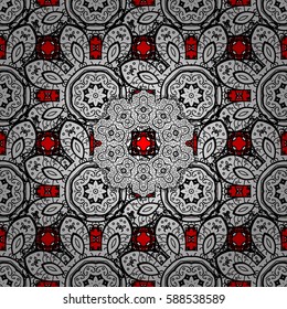 Gold Wallpaper on texture background. Damask seamless repeating background. Gold floral ornament in baroque style. Golden element on red background.