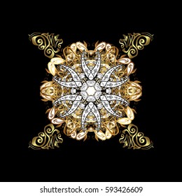 Gold Wallpaper on texture background. Damask repeating background. Gold floral ornament in baroque style. Golden element on black background.