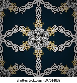 Gold Wallpaper on texture background. Damask seamless pattern repeating background. Gold blue floral ornament in baroque style. Golden element on blue background.