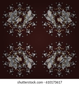 Gold Wallpaper on texture background. Damask seamless pattern repeating background. Gold brown floral ornament in baroque style. Golden element on brown background.