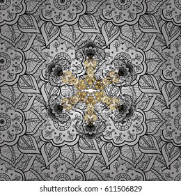 Gold Wallpaper on texture background. Damask seamless pattern repeating background. Gold floral ornament in baroque style. Golden element on background.