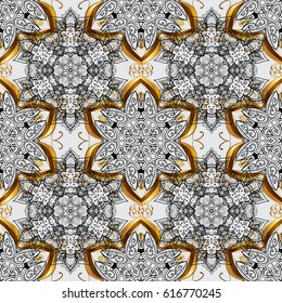 Gold Wallpaper on texture background. Damask seamless pattern repeating background. Gold gray floral ornament in baroque style. Golden element on gray background.