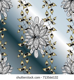 Gold Wallpaper on texture background. Damask ornamental repeating background. Gold floral ornament in baroque style. Golden element on neutral, gray and white background.