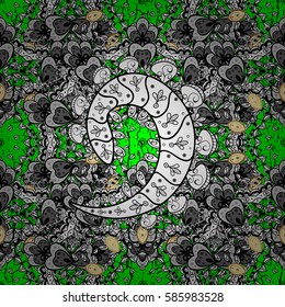 Gold Wallpaper on texture background.Damask pattern repeating background. Gold green floral ornament in baroque style. Golden element on green background.