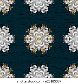 Gold Wallpaper on texture background.Damask pattern repeating background. Gold blue floral ornament in baroque style. Golden element on blue background.