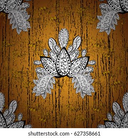 Gold Wallpaper on texture background.Damask pattern repeating background. Gold floral ornament in baroque style. Golden element on yellow background.