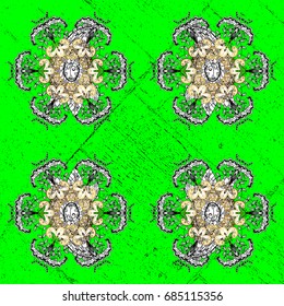 Gold Wallpaper on texture background.Damask pattern repeating background. Gold green floral ornament in baroque style. Golden element on green background.