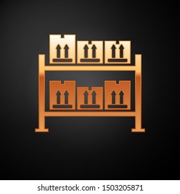 Gold Warehouse icon isolated on black background.  Vector Illustration