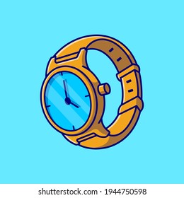 Gold watch Cartoon Vector Icon Illustration. Fashion Object Icon Concept Isolated Premium Vector. Flat Cartoon Style