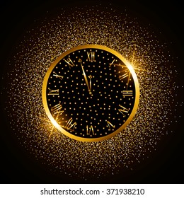 Gold watch elegant new year glitter glow on a black background vector