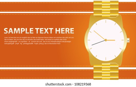 Gold watch on  brown background. Eps8 vector.