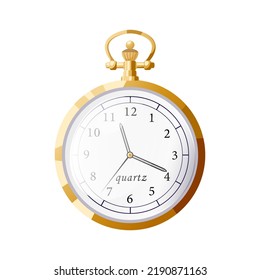 gold watch pocket cartoon. vintage countdoun, old round ibject, classic timer gold watch pocket vector illustration