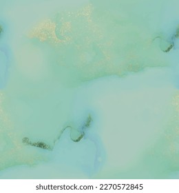 Gold Water Color Marble. Blue Ink Paint. Green Gradient Background. Vector Abstract Painting. Foil Marble Watercolor. White Alcohol Ink Marble. Vector Seamless Pattern. Copper Alcohol Ink Background.