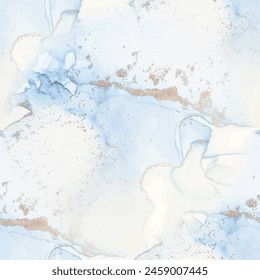 Gold Water Color Marble. Green Marble Watercolor. Metal Alcohol Ink Watercolor. Vector Seamless Template. Blue Gradient Background. Fluid Elegant Pattern. Foil Art Paint. Luxury Alcohol Ink Canvas.