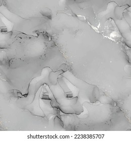 Gold Water Color Marble. Silver Water Color Background. Fluid Elegant Pattern. Gray Art Tile. Grey Marble Watercolor. Gray Alcohol Ink Marble. Gold Abstract Background. Grey Luxury Seamless Painting