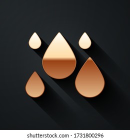 Gold Water drop icon isolated on black background. Long shadow style. Vector Illustration