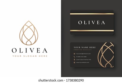 gold water drop / olive oil logo and business card design