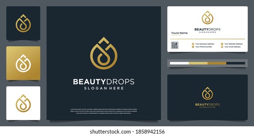 gold water drop and olive oil luxury logo template and business card design