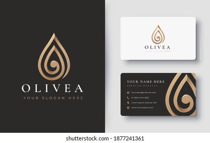 gold water drop olive oil logo and business card design