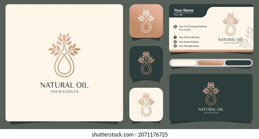 gold water drop or olive oil logo and business card design .Logo Template illustration