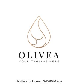 gold water drop or olive oil line vector logo