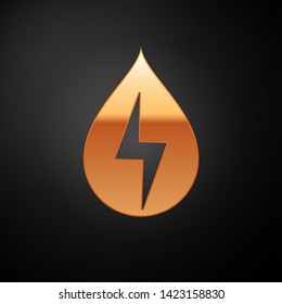 Gold Water energy icon isolated on black background. Ecology concept with water droplet. Alternative energy concept. Vector Illustration