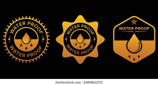 Gold Water Proof Badges with Drop Icons for Product Protection