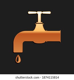 Golpe de agua de oro con un icono de caída de gota de agua aislado en el fondo negro. Estilo de sombra larga. Vector.