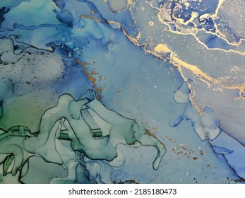Gold Watercolor Marble. Blue Oil Paint. Vector Elegant Painting.  Alcohol Ink Glitter. Sea Water Color. Green Water Color Marble. Abstract Marble Background. Gradient Watercolor Ocean. Gold Ink Paint