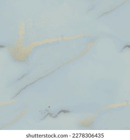 Gold Watercolor Marble. Foil Ink Paint. Blue Marble Watercolor. White Vector Ink Marble. Fluid Elegant Watercolor. Blue Oriental Background. Shiny Alcohol Ink Glitter. Modern Seamless Art Template