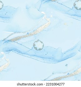 Gold Watercolor Marble. Vector Seamless Watercolor. Golden Vector Ink Marble. Foil Marble Watercolor. Metal Alcohol Ink Glitter. Blue Art Paint. Gold Abstract Background. Vector Abstract Ink Template