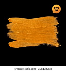 Gold watercolor texture paint stain abstract illustration black background. Shining brush stroke for you amazing design project.