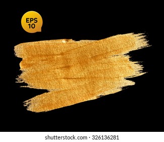 Gold watercolor texture paint stain abstract illustration black background. Shining brush stroke for you amazing design project.