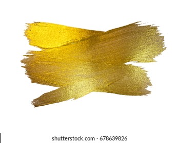 Gold Watercolor Texture Paint Stain Abstract Illustration. Shining Brush Stroke Set for you Amazing Design Project. White background.