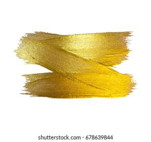 Gold Watercolor Texture Paint Stain Abstract Illustration. Shining Brush Stroke Set for you Amazing Design Project. White background.