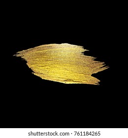 Gold Watercolor Texture Paint Stain Abstract Illustration. Shining Brush Stroke for you Amazing Design Project. Black Background.