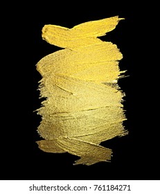 Gold Watercolor Texture Paint Stain Abstract Illustration. Shining Brush Stroke for you Amazing Design Project. Black Background.